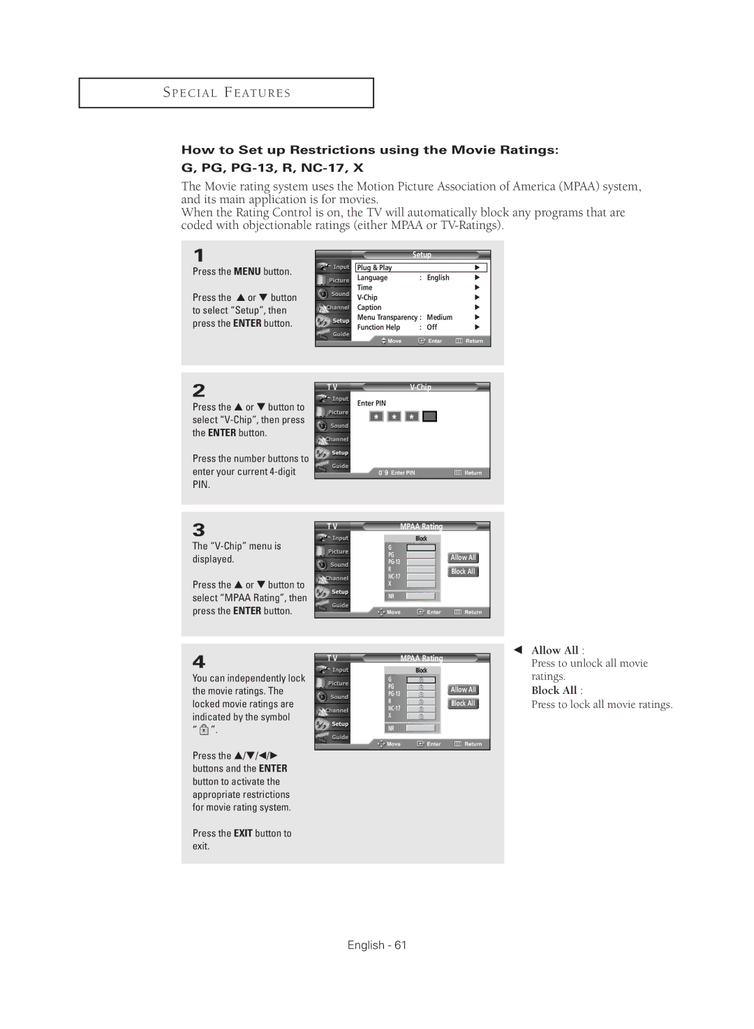 Samsung TX-R3080WHX manual Block All 