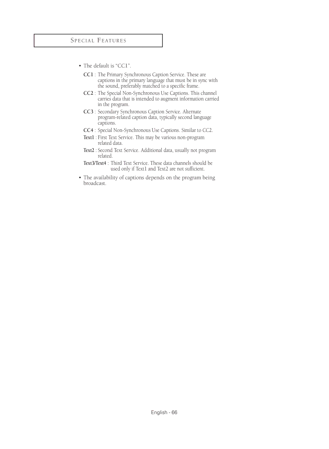 Samsung TX-R3080WHX manual Default is CC1 