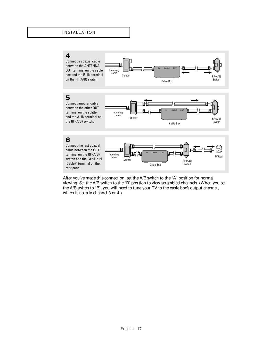 Samsung TX-R3081W manual Cable Box Switch 