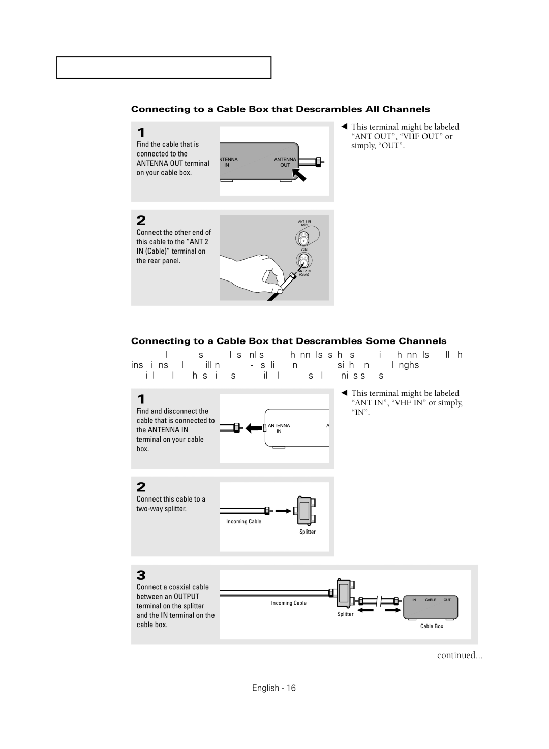 Samsung TX-R3081WH manual Connecting to a Cable Box that Descrambles All Channels 