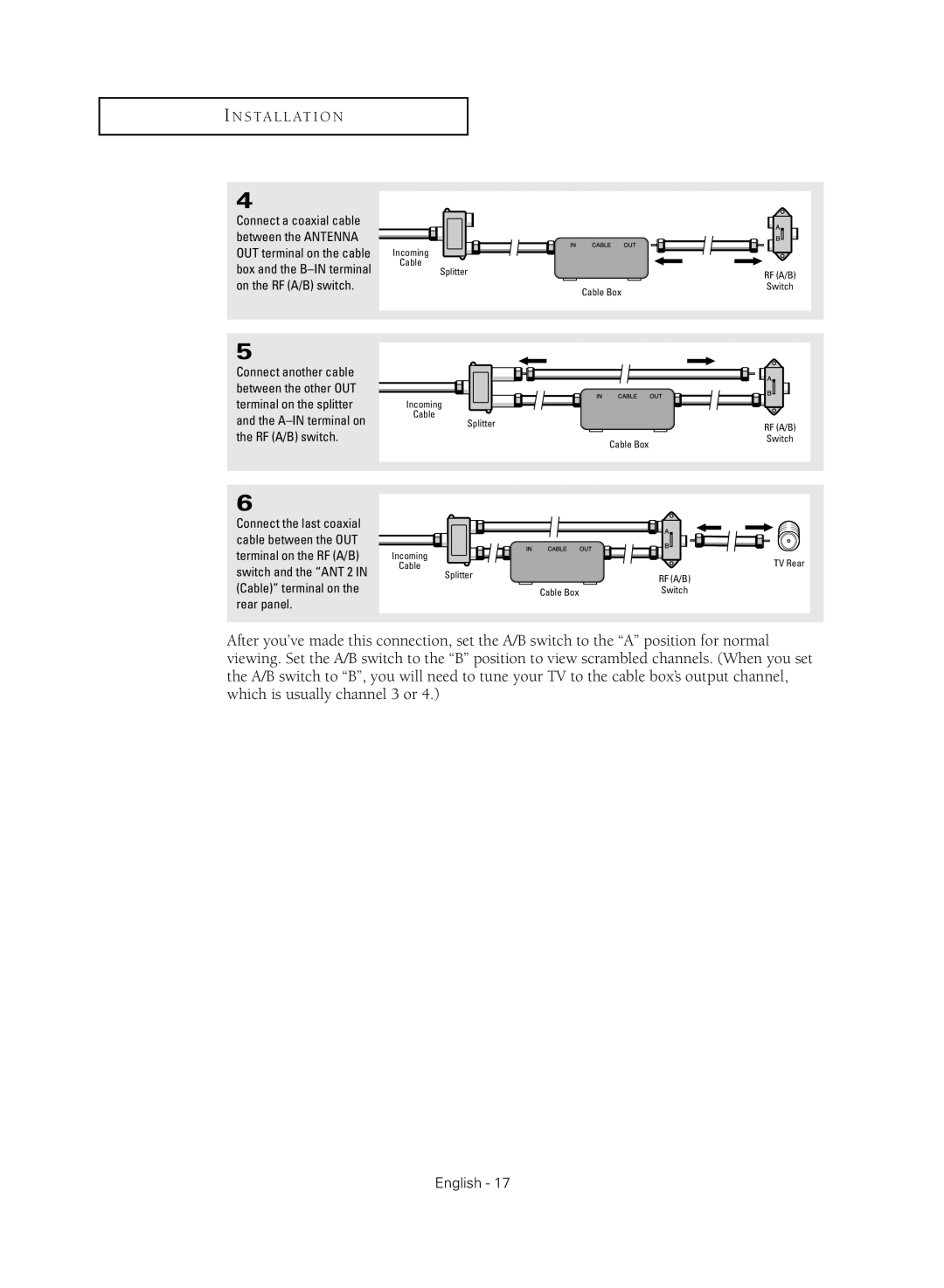 Samsung TX-R3081WH manual Cable Box Switch 