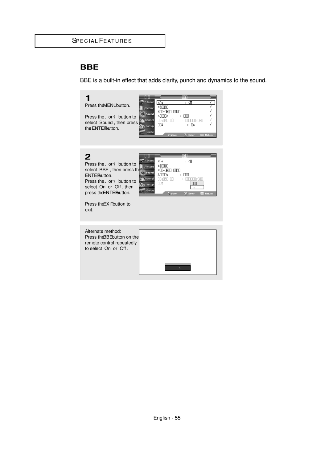 Samsung TX-R3081WH manual Bbe 