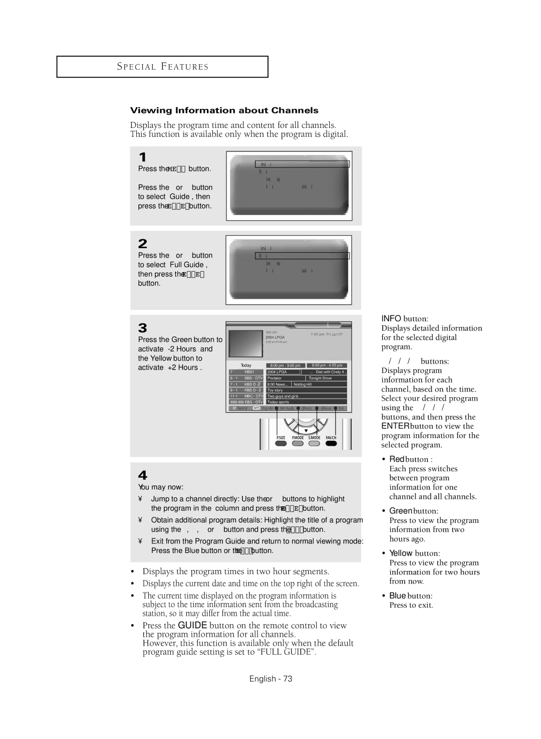 Samsung TX-R3081WH manual Displays the program times in two hour segments, Viewing Information about Channels 