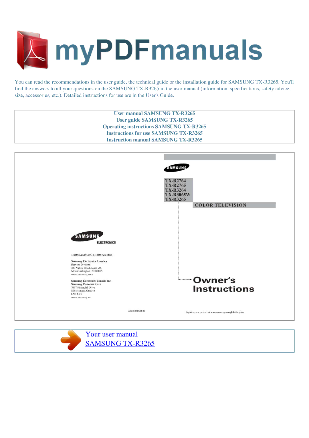 Samsung user manual Samsung TX-R3265 