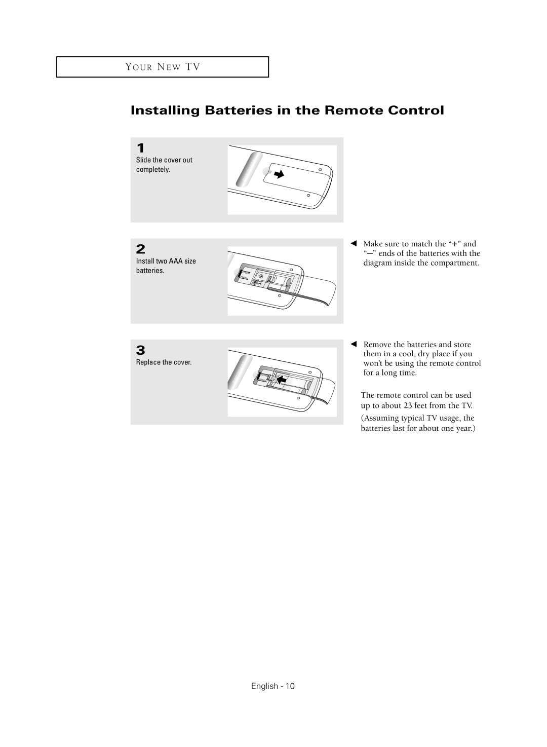 Samsung TX-S2040X manual Installing Batteries in the Remote Control 