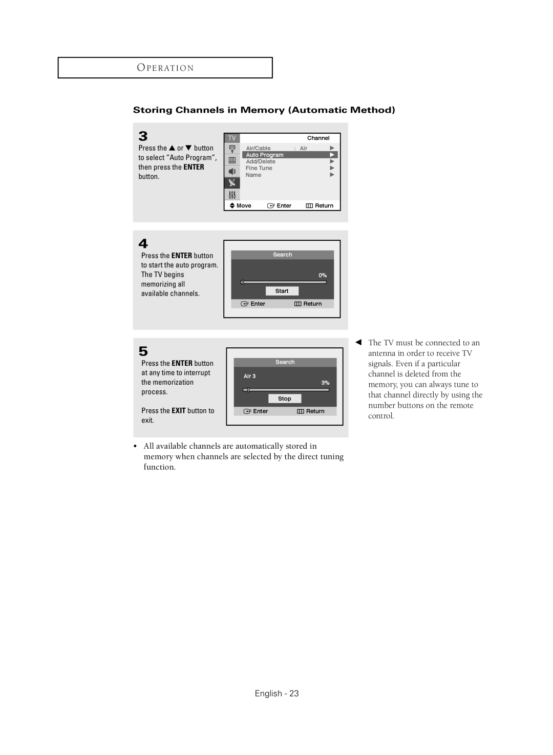 Samsung TX-S2040X manual Storing Channels in Memory Automatic Method 