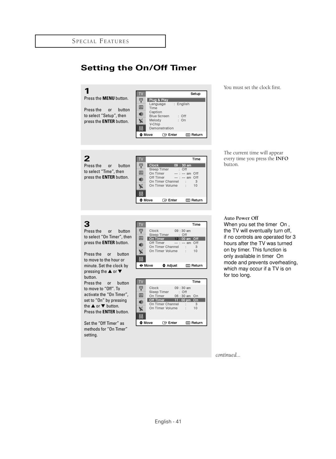 Samsung TX-S2040X manual Setting the On/Off Timer, Set the Off Timer as methods for On Timer setting 