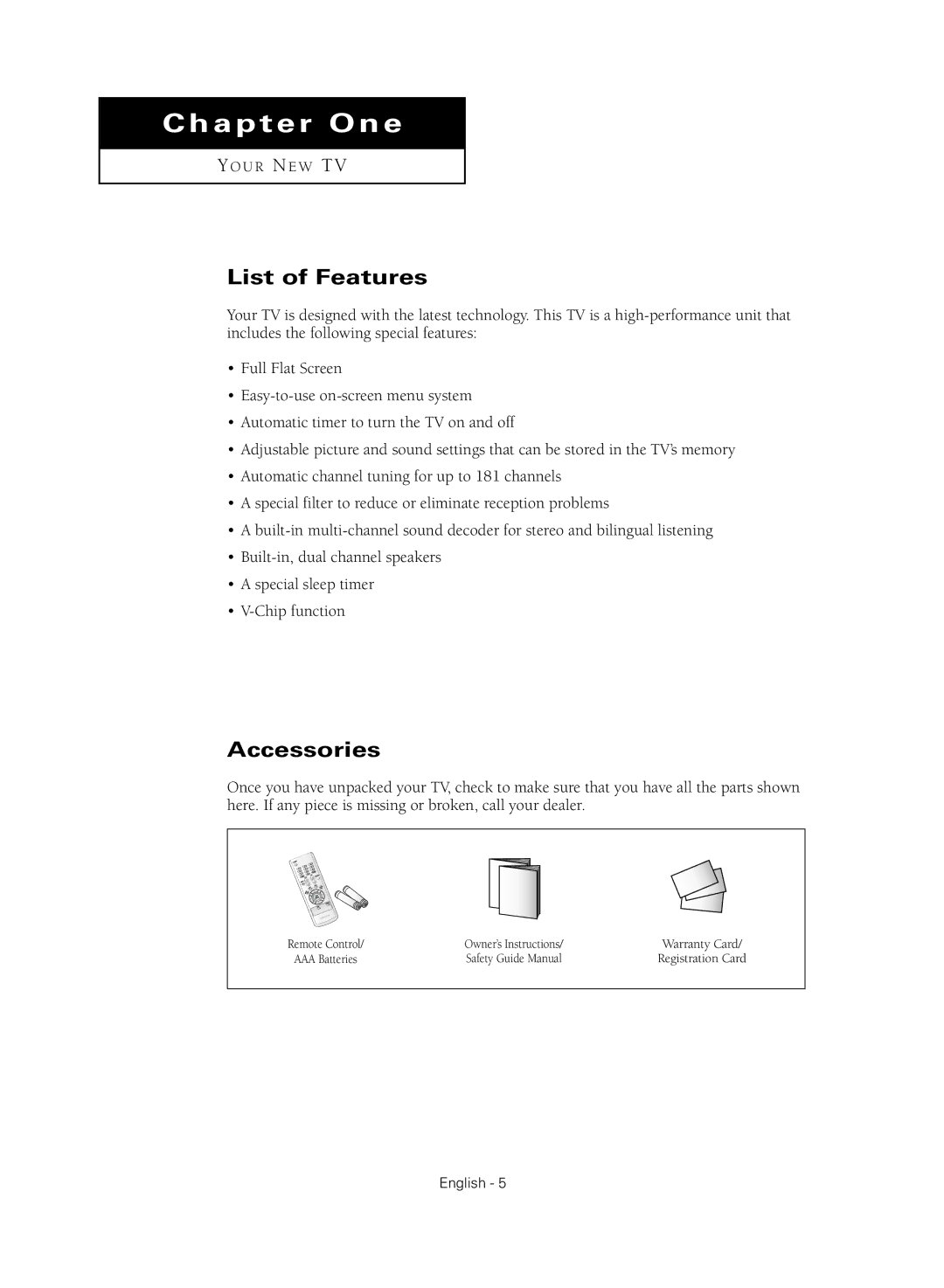 Samsung TX-S2040X manual List of Features, Accessories 