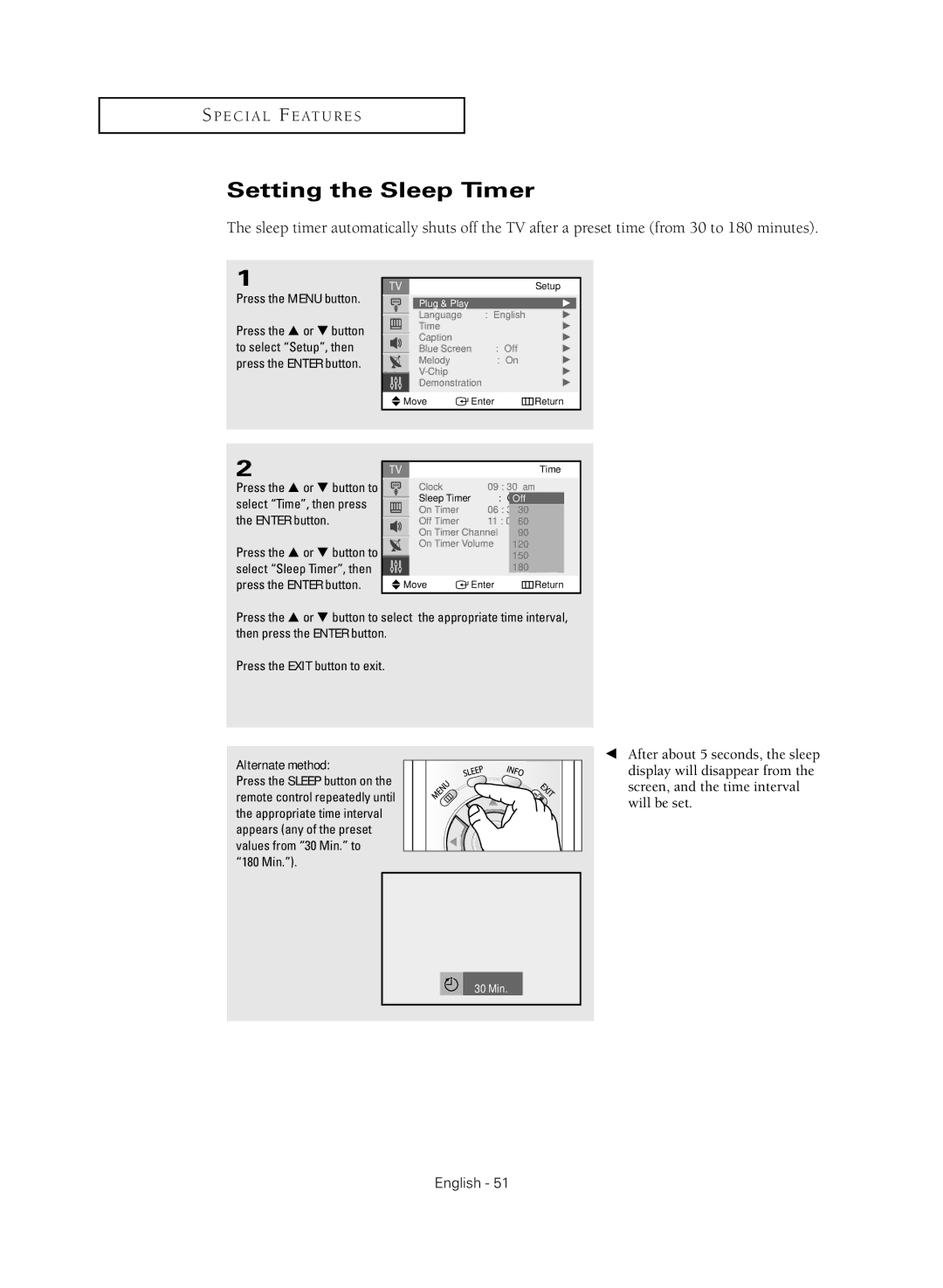 Samsung TX-S2040X manual Setting the Sleep Timer 