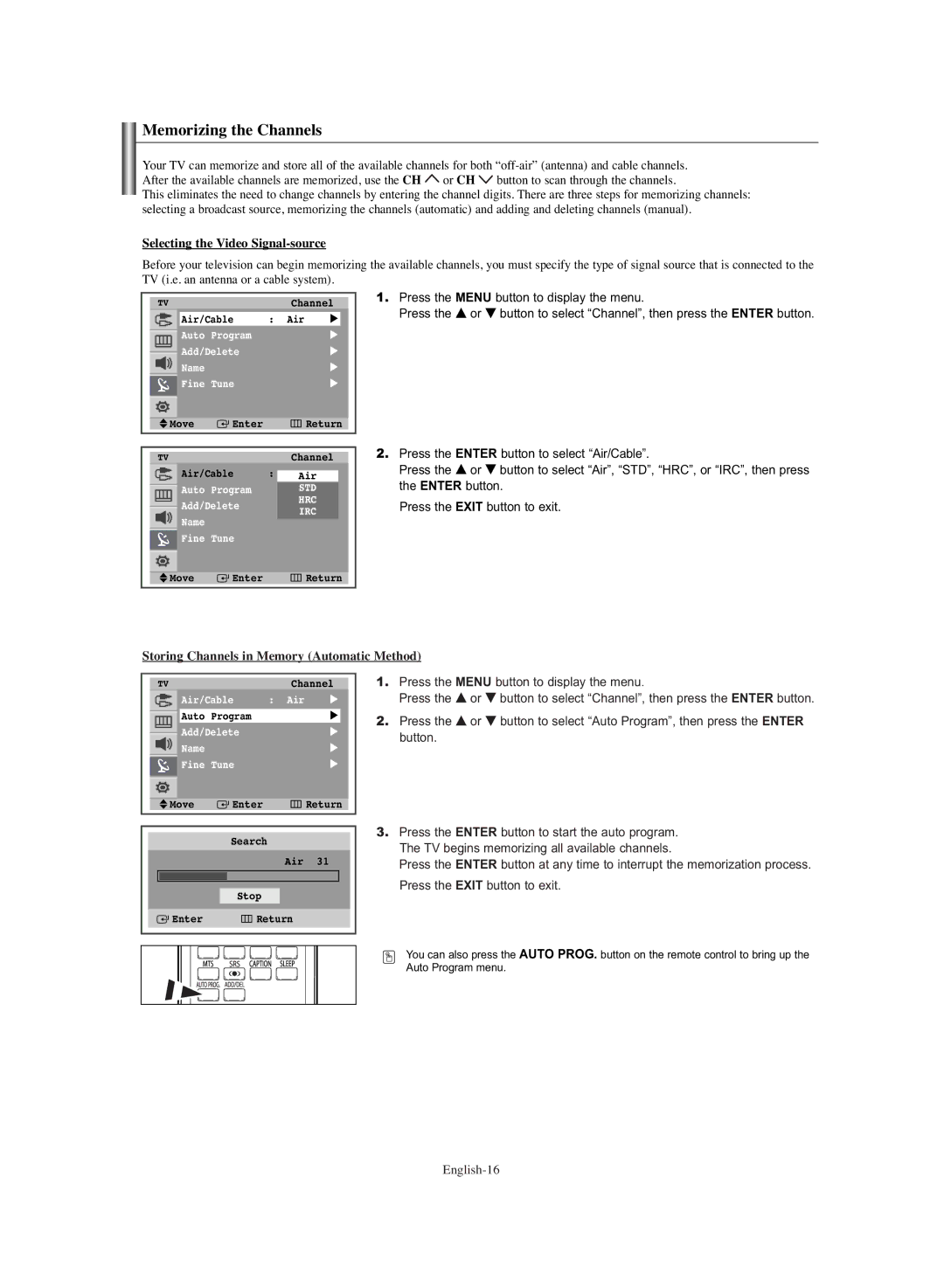 Samsung TX-S3064WR, TX-S3065WR manual Memorizing the Channels, Selecting the Video Signal-source 