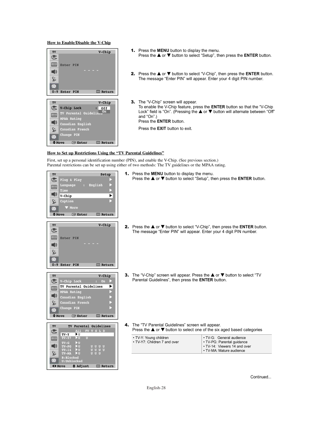 Samsung TX-S3064WR, TX-S3065WR manual How to Enable/Disable the V-Chip 