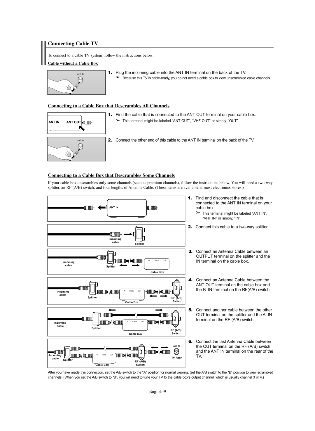 Samsung TX-S3064WR, TX-S3065WR manual Connecting Cable TV, Cable without a Cable Box 