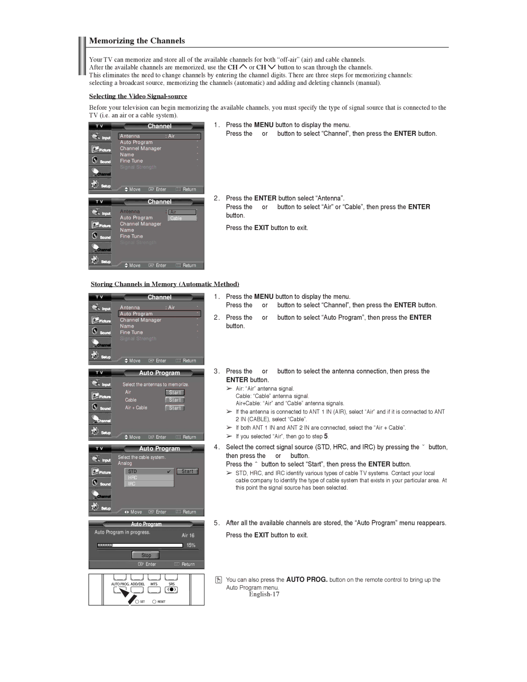 Samsung TX-S3079WH, TX-S3080WH, TX S3080WH manual Memorizing the Channels, Selecting the Video Signal-source, Button 