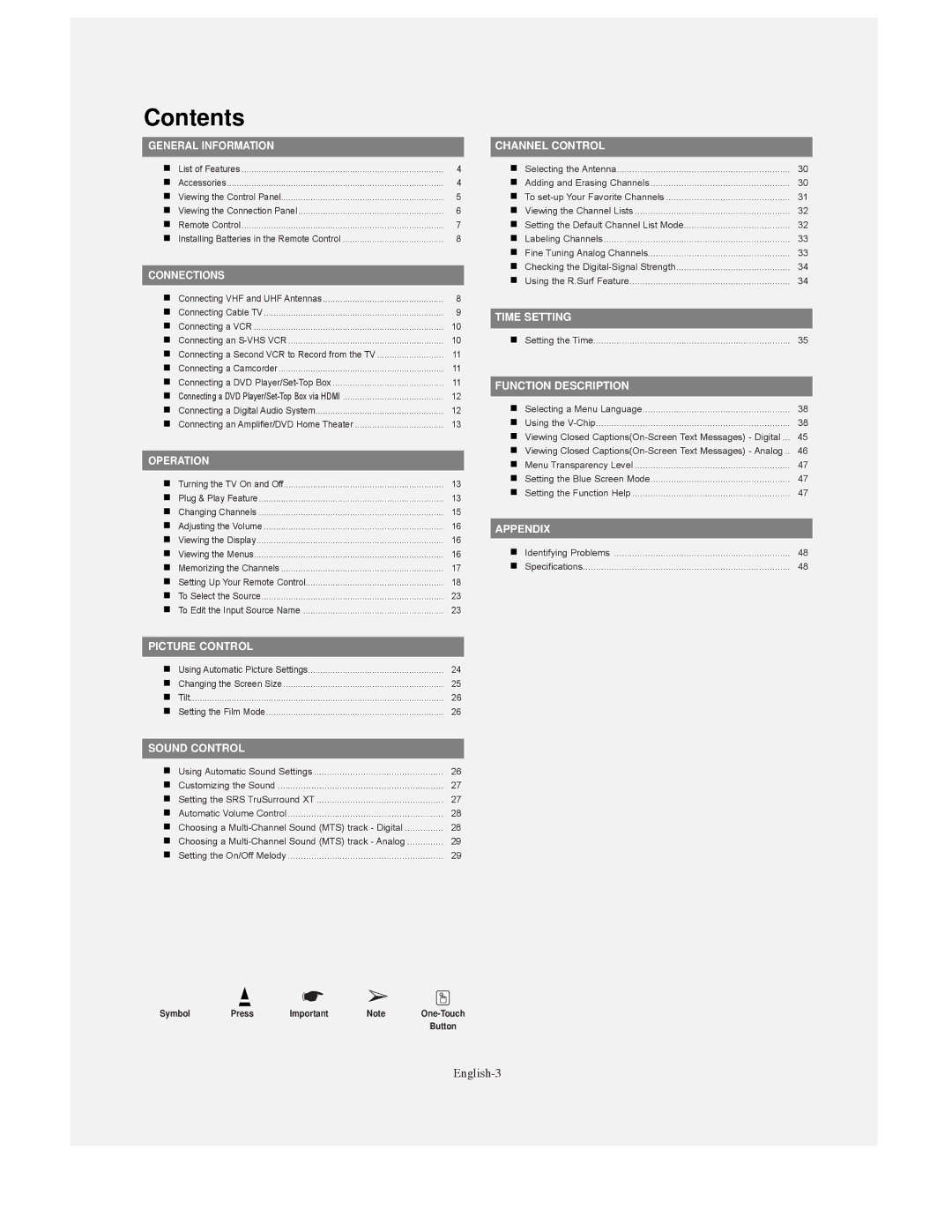 Samsung TX-S3079WH, TX-S3080WH, TX S3080WH manual Contents 