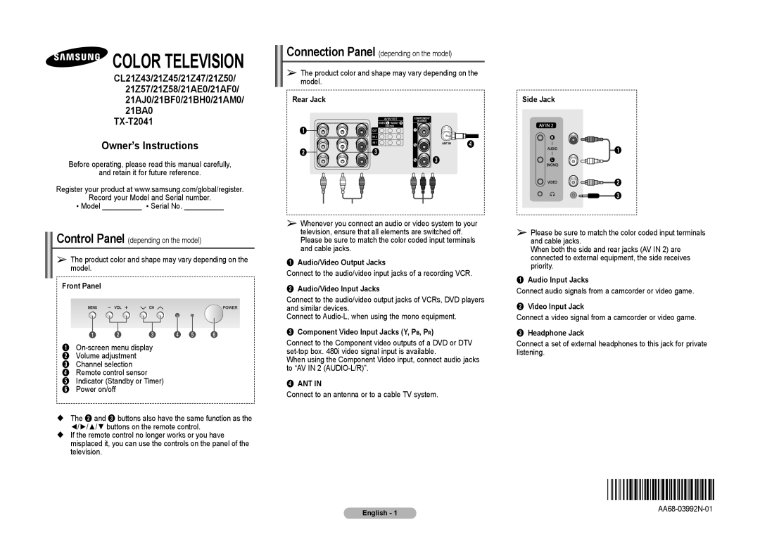 Samsung 2BA0, TX-T204, 2BF0 manual Ant 