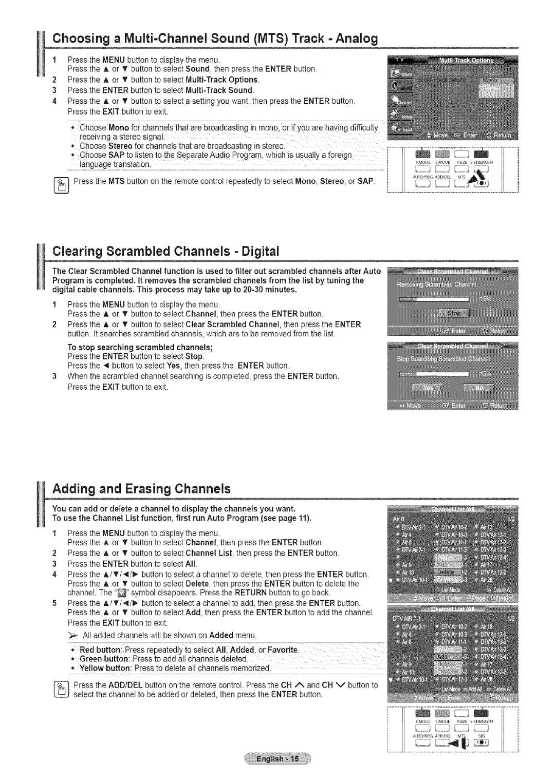 Samsung TX-T2791H manual Choosing a IVlulti-Channel Sound MTS Track =Analog, Clearing Scrambled Channels =Digital 