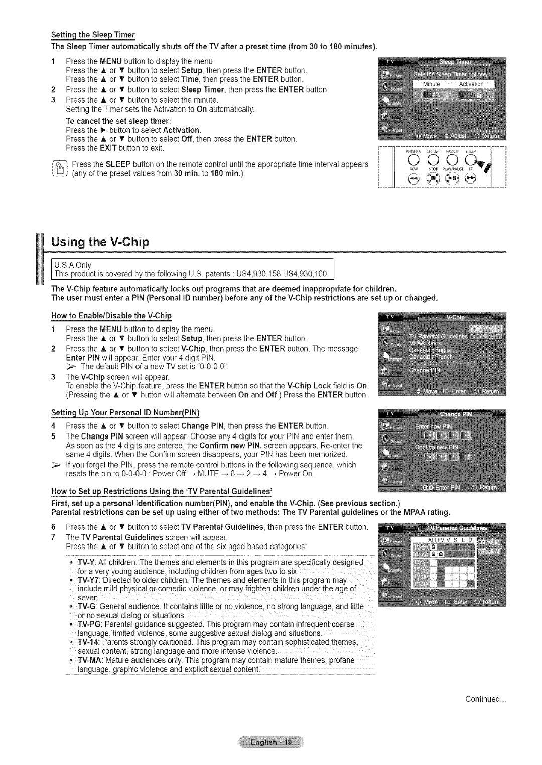 Samsung TX-T2791H manual Using the V-Chip 