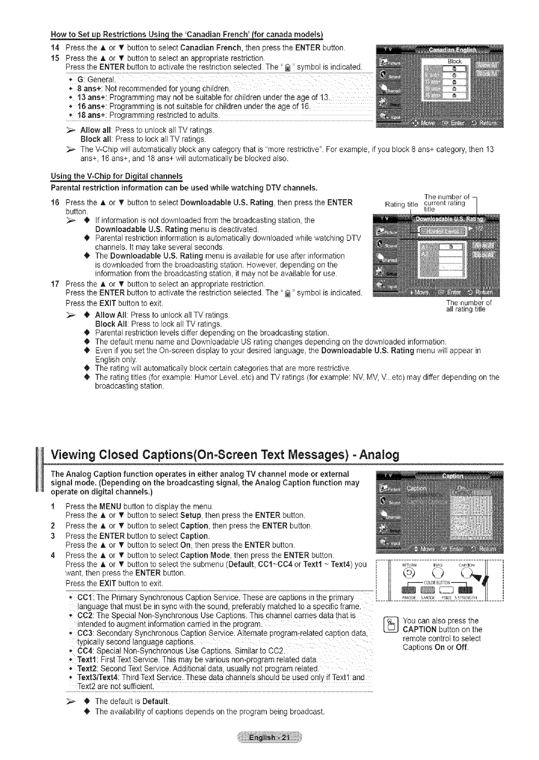 Samsung TX-T2791H manual Viewing Closed CaptionsOn-Screen Text Messages -Analog 