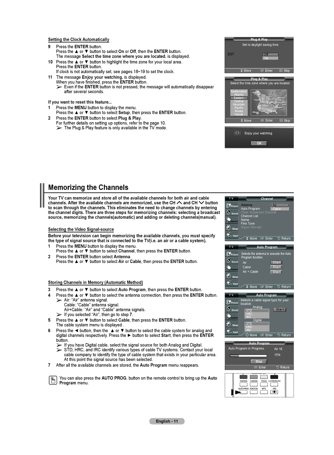 Samsung TX-T3091WH Memorizing the Channels, Setting the Clock Automatically, If you want to reset this feature 