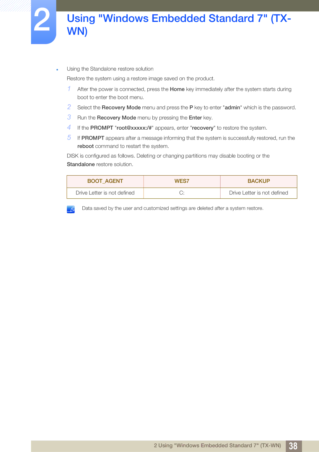 Samsung TX-WN user manual Bootagent WES7 Backup 