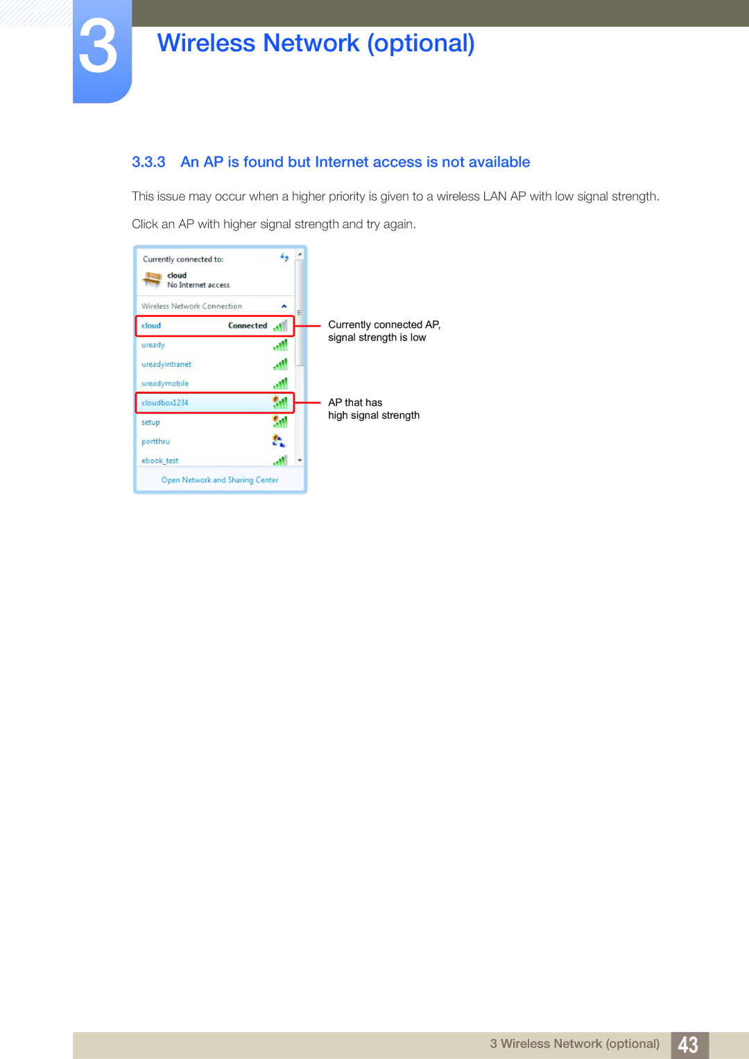 Samsung TX-WN user manual An AP is found but Internet access is not available 