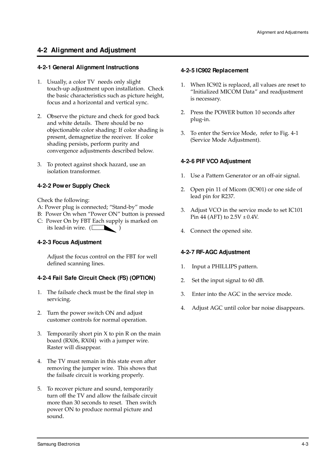 Samsung TXJ1366 specifications Alignment and Adjustment 