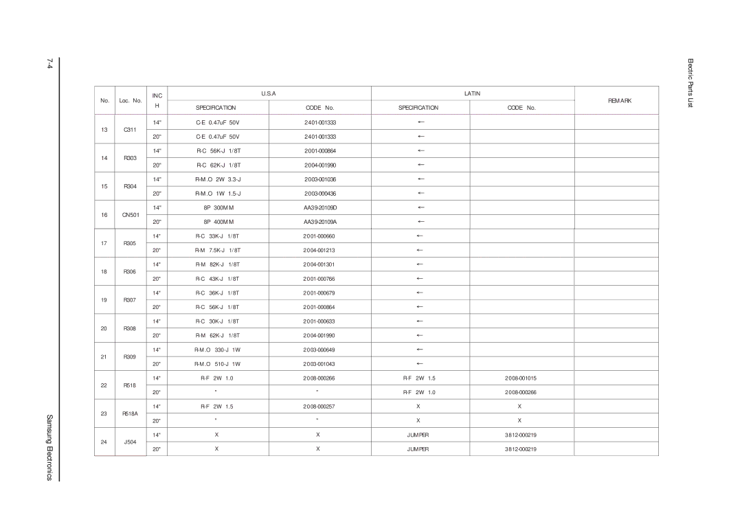 Samsung TXJ1366 specifications 47uF 2401-001333 C311 0.47uF 