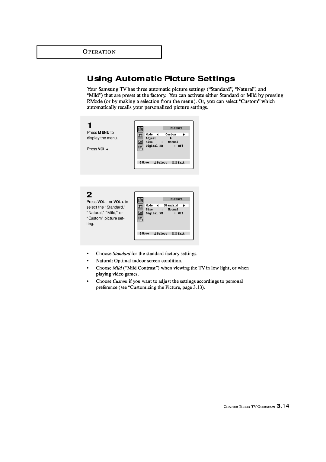 Samsung TXK 3276, TXL 3276, TXL 3676, TXK 3676 manual Using Automatic Picture Settings 