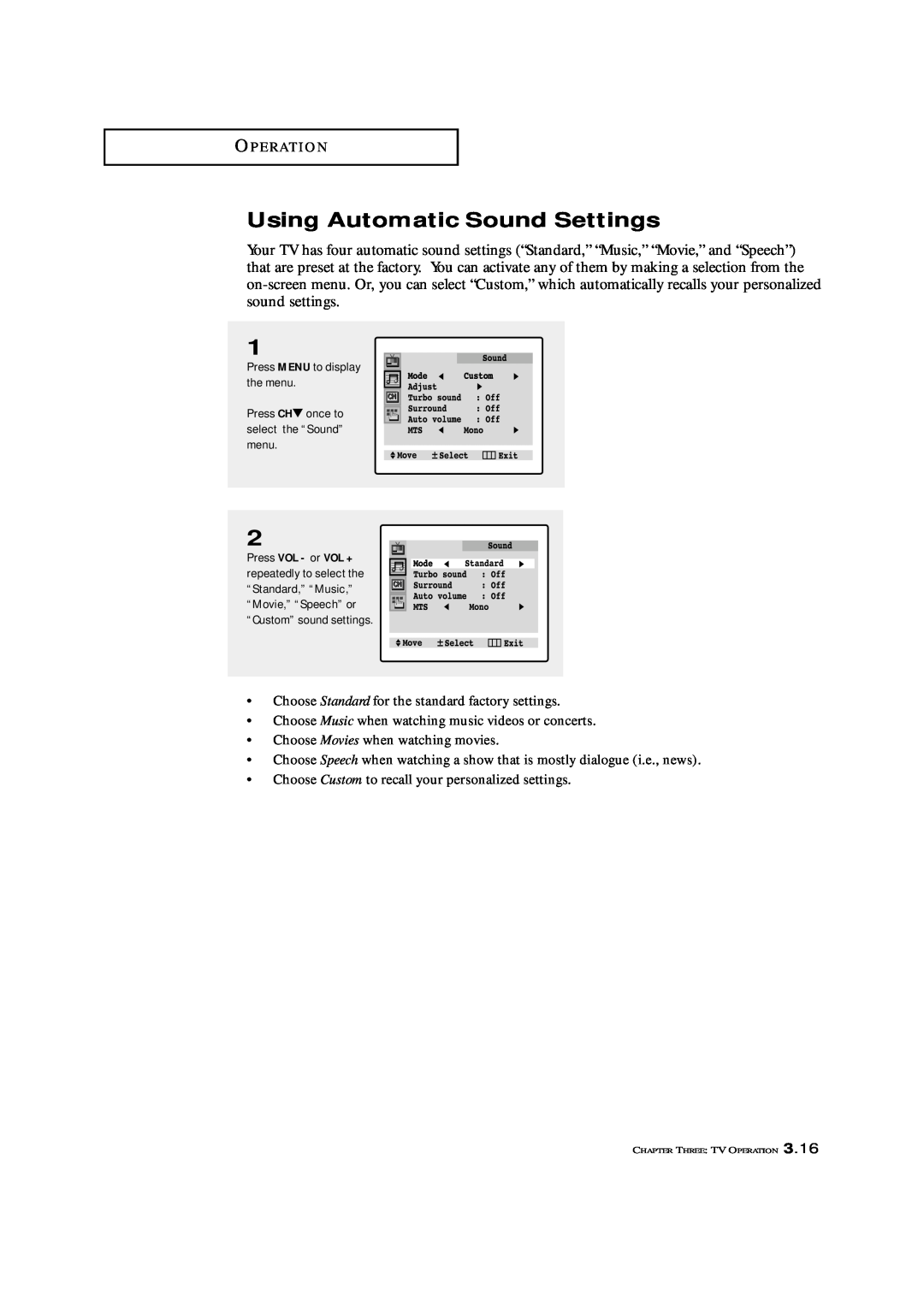 Samsung TXL 3676, TXL 3276, TXK 3676, TXK 3276 manual Using Automatic Sound Settings, Press VOL - or VOL + 