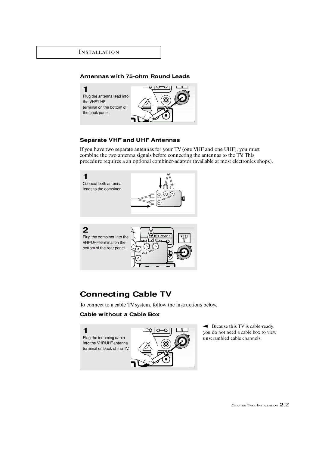 Samsung TXM 1491F manual Connecting Cable TV 