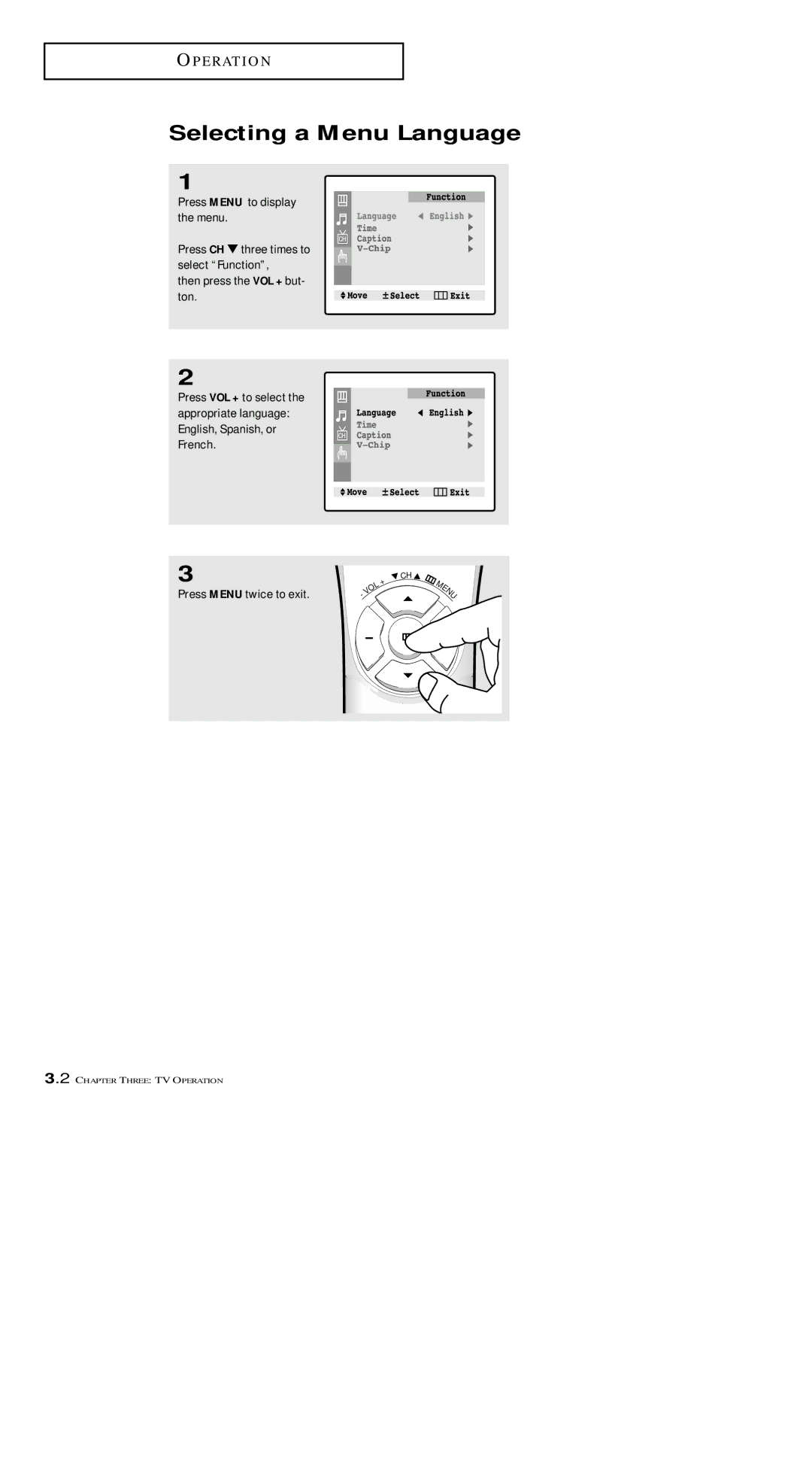 Samsung TXM 1491F manual Selecting a Menu Language 