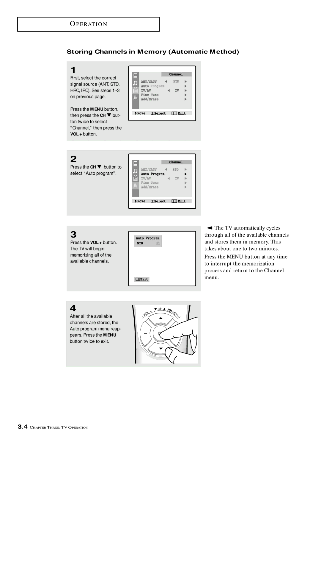 Samsung TXM 1491F manual Storing Channels in Memory Automatic Method 