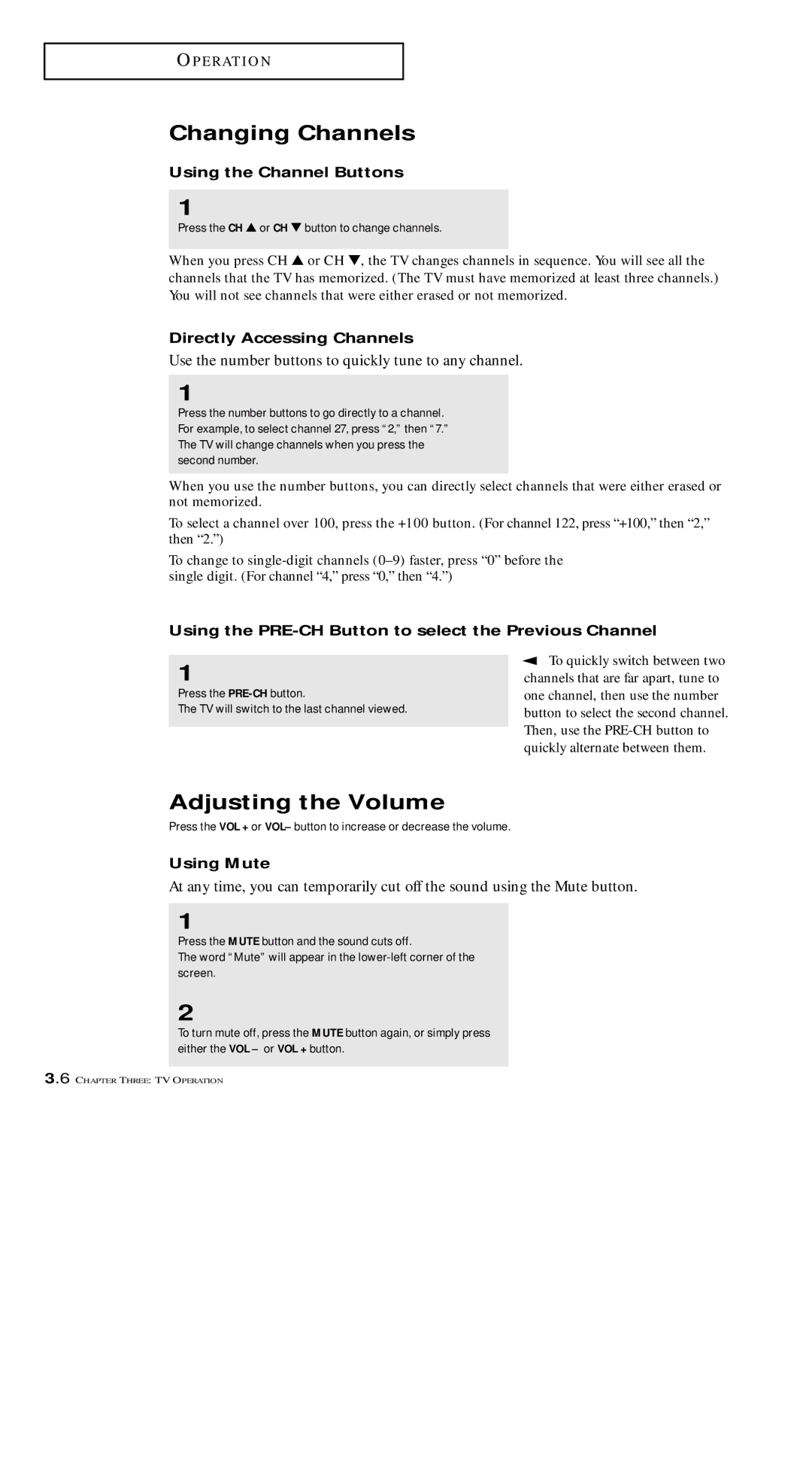 Samsung TXM 1491F manual Changing Channels, Adjusting the Volume 