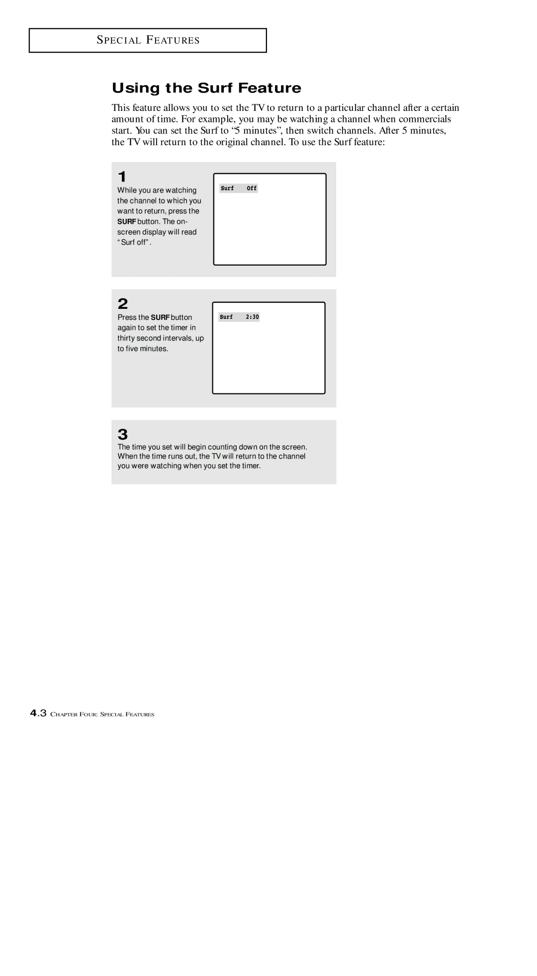 Samsung TXM 1491F manual Using the Surf Feature 