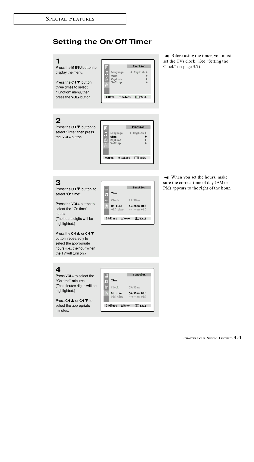 Samsung TXM 1491F manual Setting the On/Off Timer 