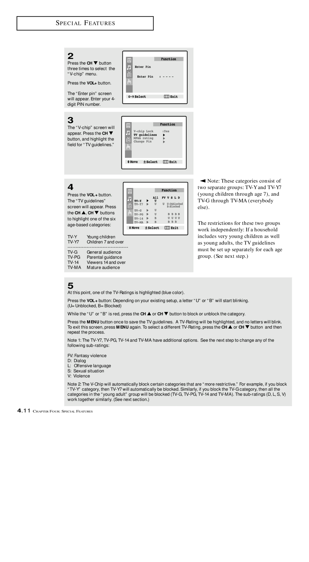 Samsung TXM 1491F manual TV-Y Young children TV-Y7 Children 7 and over, General audience, Parental guidance, TV-14 