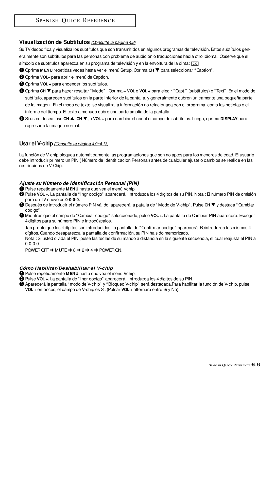 Samsung TXM 1491F manual Visualización de Subtítulos Consulte la página, Usar el V-chipConsulte la página 4.9~4.13 