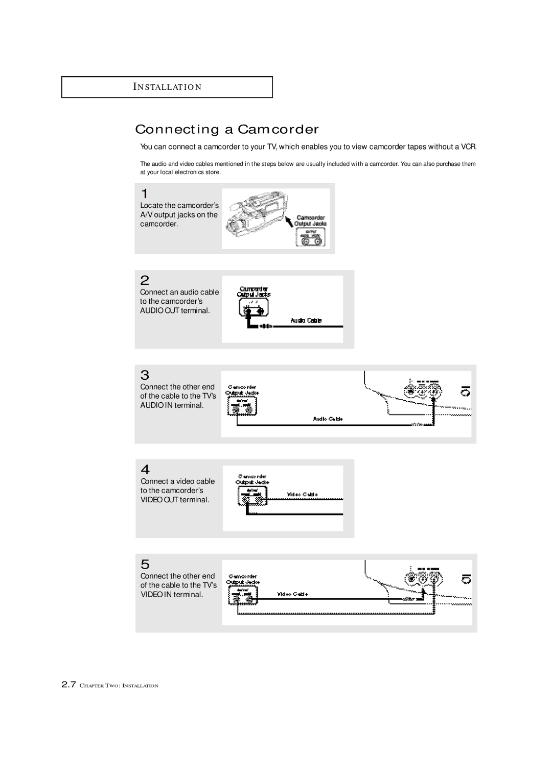 Samsung TXM 1367, TXM 1997, TXM 1967 manual Connecting a Camcorder 