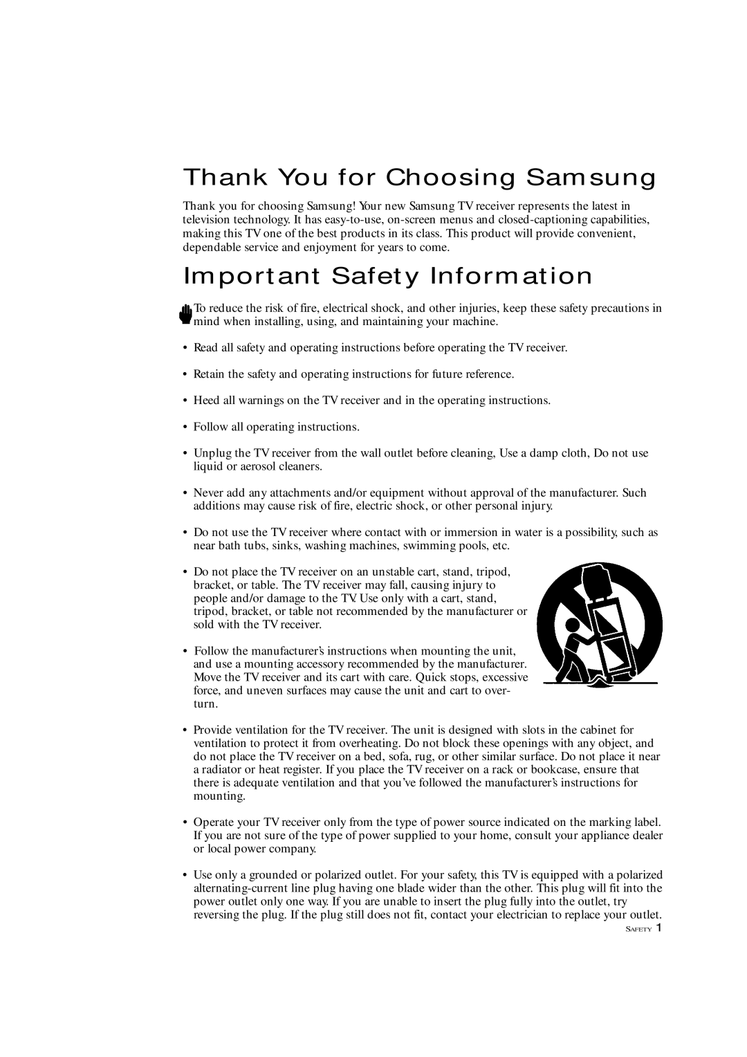 Samsung TXM 1997, TXM 1967, TXM 1367 manual Thank You for Choosing Samsung 