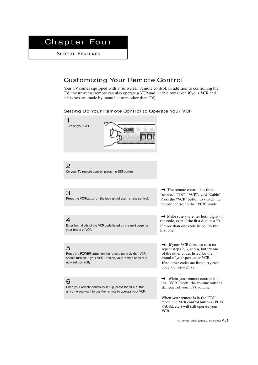 Samsung TXM 1997, TXM 1967, TXM 1367 Customizing Your Remote Control, Setting Up Your Remote Control to Operate Your VCR 