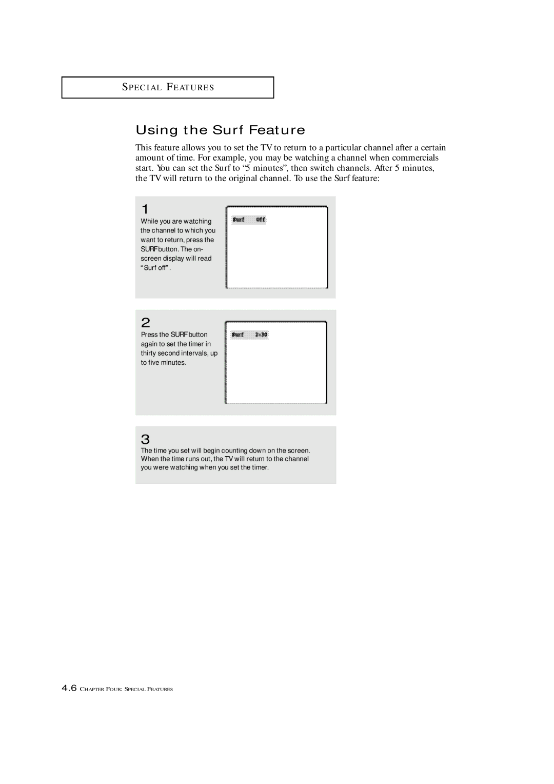 Samsung TXM 1367, TXM 1997, TXM 1967 manual Using the Surf Feature 