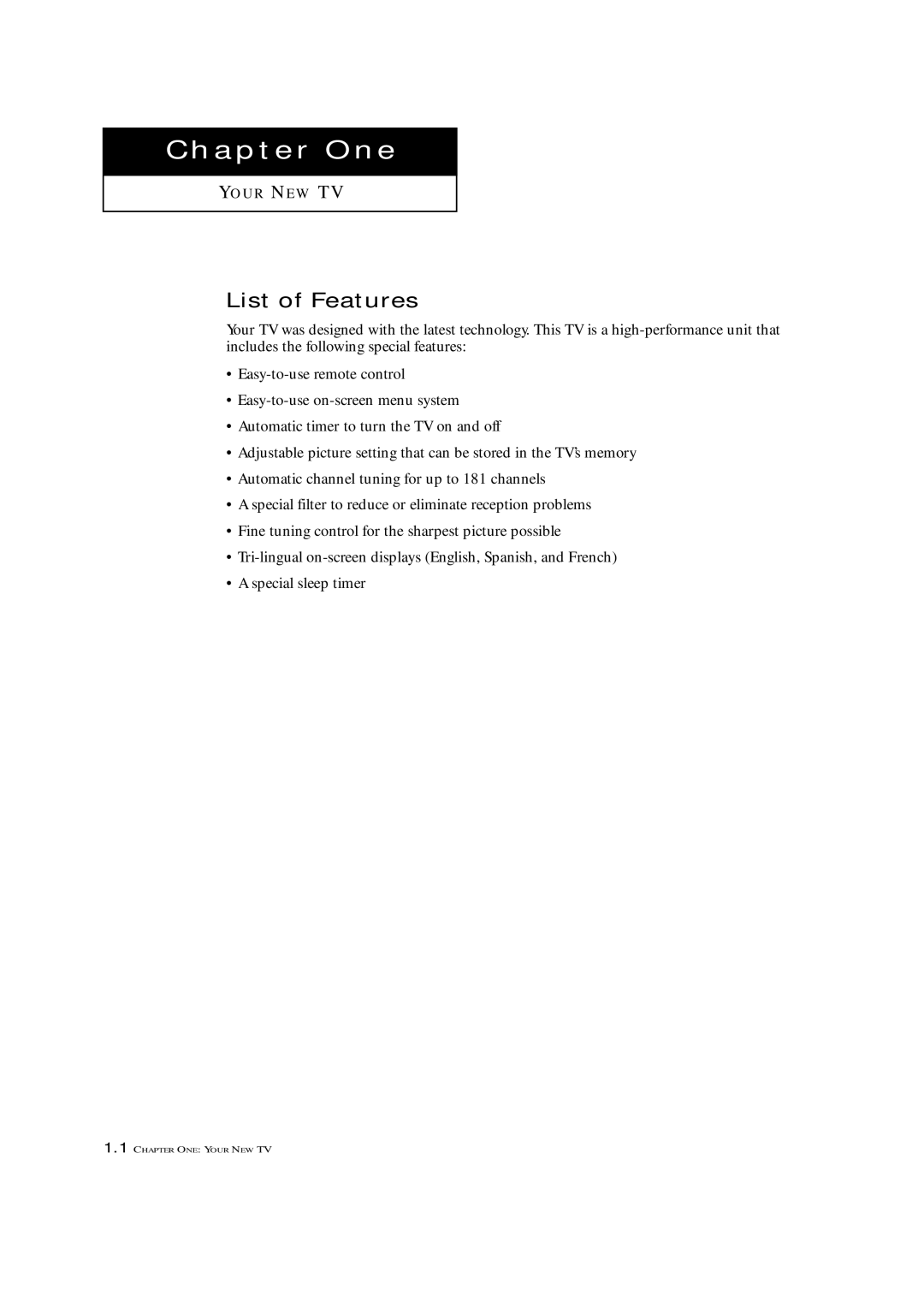 Samsung TXM 1367, TXM 1997, TXM 1967 manual Chapter One, List of Features 