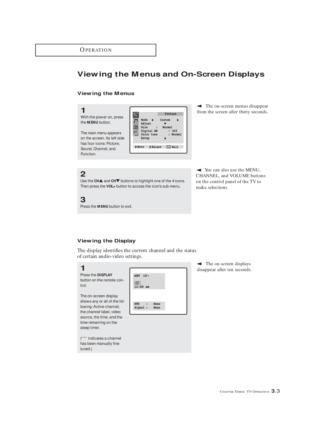 Samsung TXM3292F, TXM 2790F, TXL 2791F manual Viewing the Menus and On-Screen Displays, Viewing the Display 