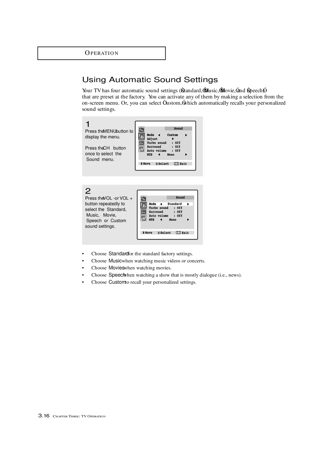 Samsung TXL 2791F, TXM 2790F, TXM3292F manual Using Automatic Sound Settings 