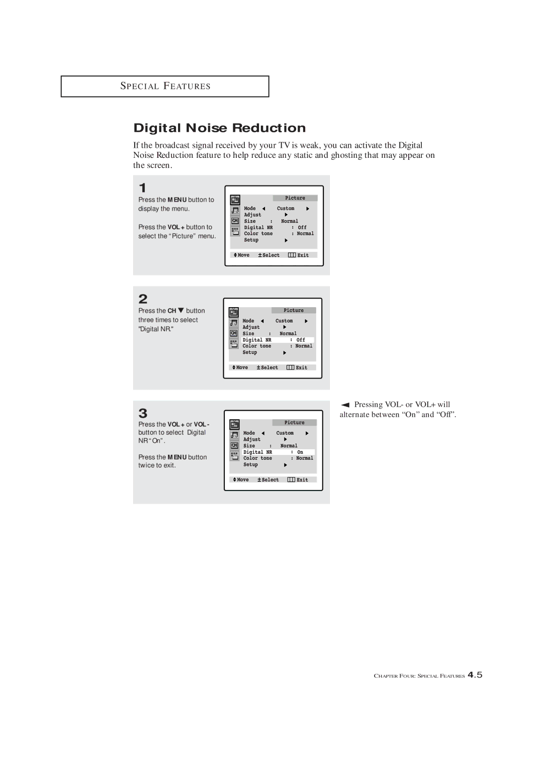 Samsung TXM 2790F, TXM3292F, TXL 2791F manual Digital Noise Reduction 