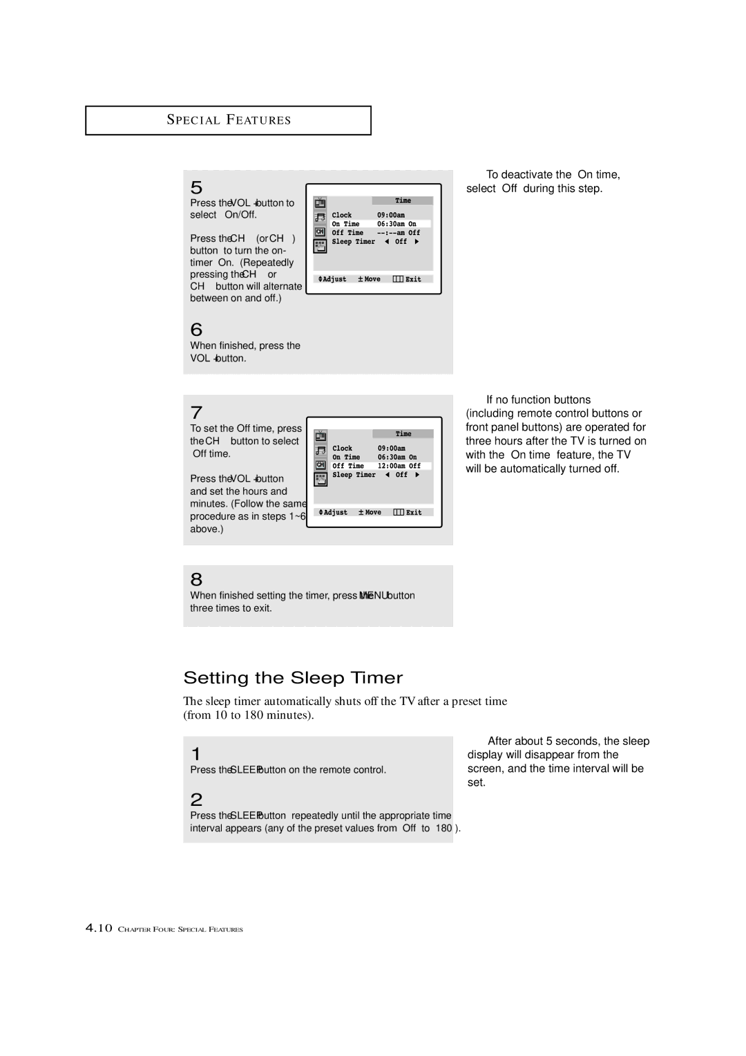 Samsung TXL 2791F, TXM 2790F, TXM3292F manual Setting the Sleep Timer, Press the Sleep button on the remote control 