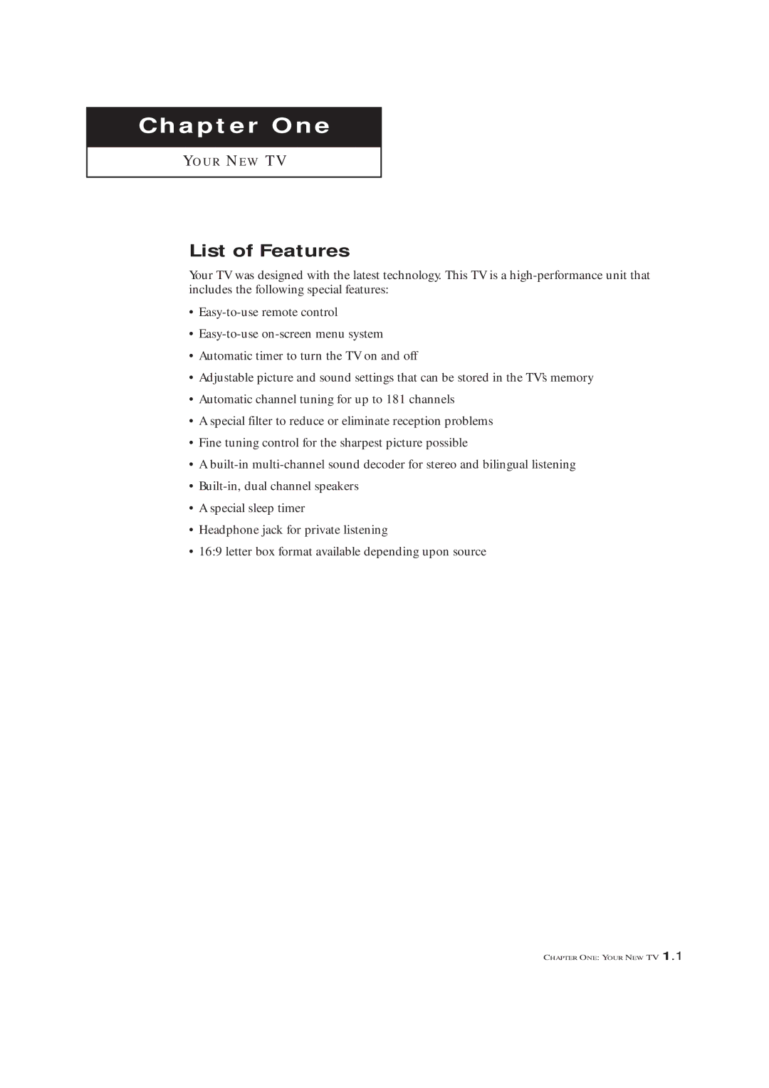 Samsung TXM3292F, TXM 2790F, TXL 2791F manual Chapter One, List of Features 