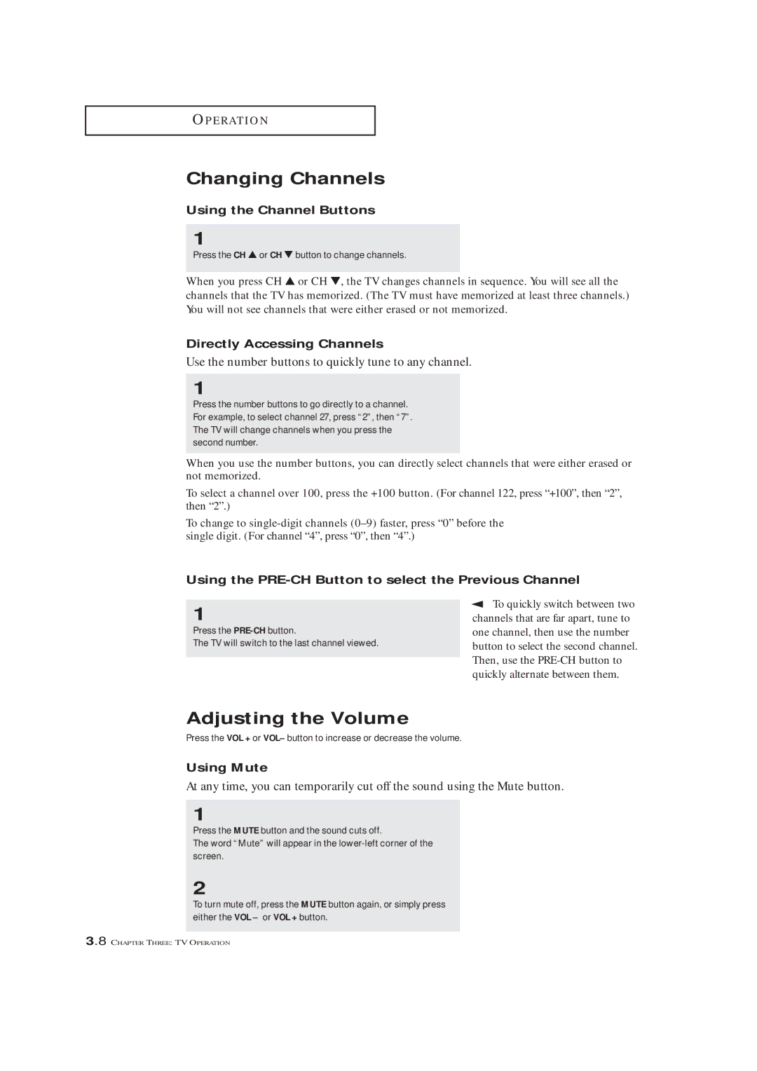 Samsung TXM 2792F, TXL 2767 manual Changing Channels, Adjusting the Volume 