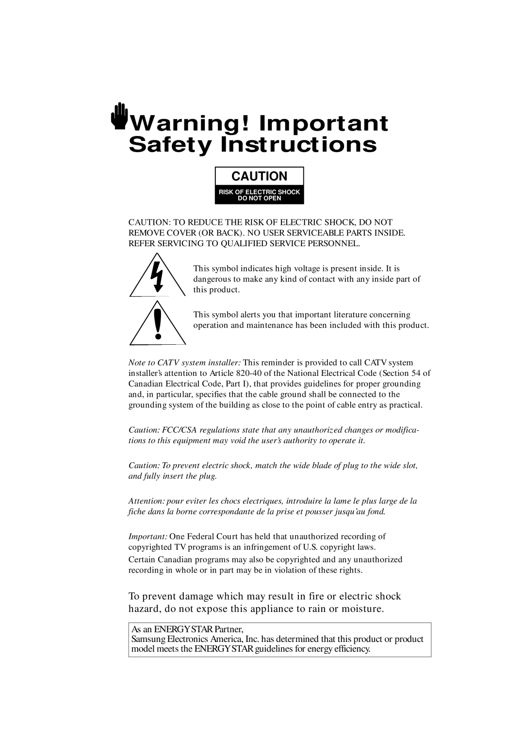 Samsung TXM 3097WHF manual As an Energy Star Partner 