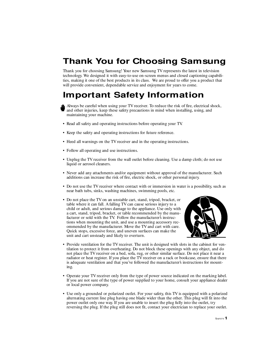 Samsung TXM 3097WHF manual Thank You for Choosing Samsung 